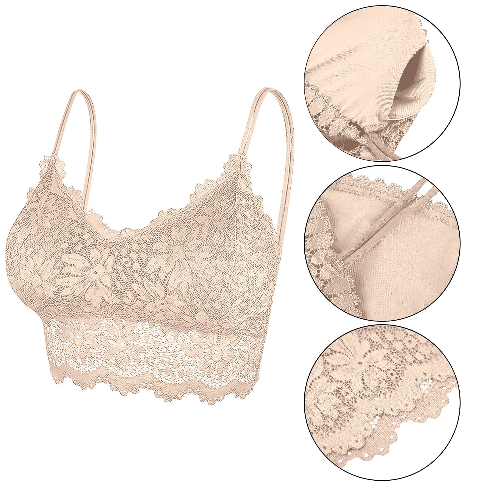 thumbnail image 4 of Conjunto de 5 bralettes de encaje para mujer: acolchados, con almohadillas extraíbles, tirantes, nailon/spandex, tallas M-XL, multipack, 4 of 8